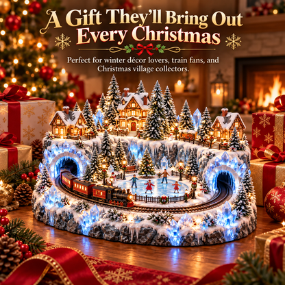 ❄️🚂 Crystal Ice Railway Village™ | Lighted Christmas Skating Scene with Moving Train & Twin Ice Tunnels