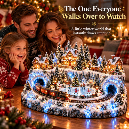 ❄️🚂 Crystal Ice Railway Village™ | Lighted Christmas Skating Scene with Moving Train & Twin Ice Tunnels