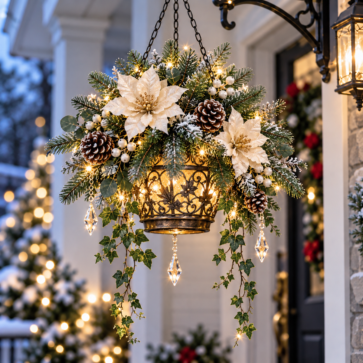 ✨❄️ Frosted Bloom Glow™ | Lighted Hanging Christmas Floral Decor
