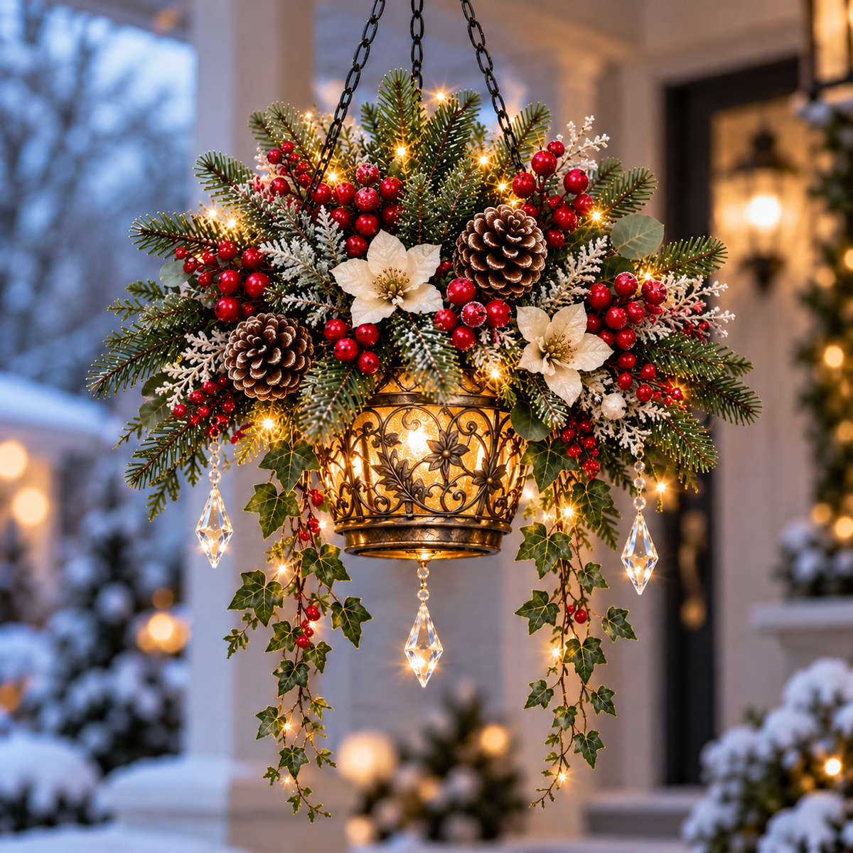 ✨❄️ Frosted Bloom Glow™ | Lighted Hanging Christmas Floral Decor