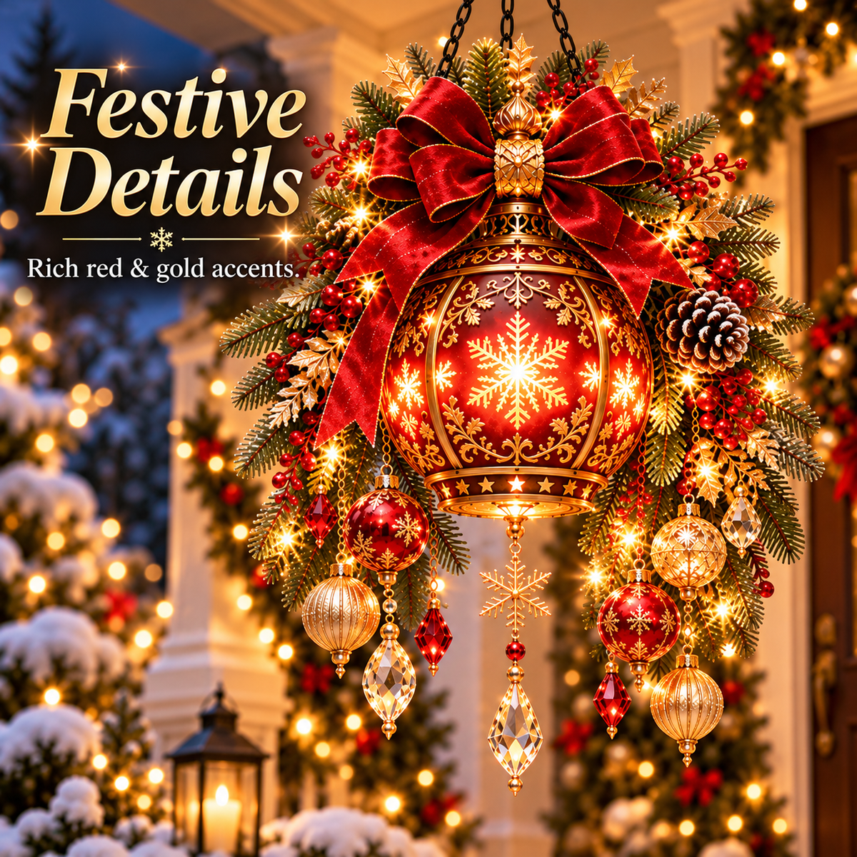 ✨ Regal Christmas Glow™ | Hanging Red & Gold Lantern Decor