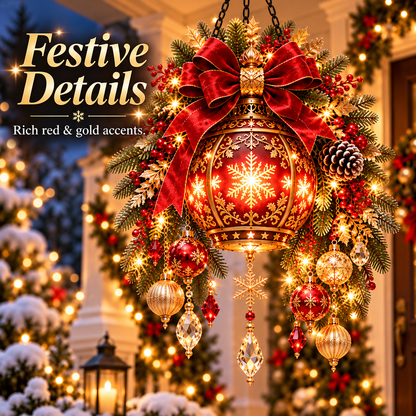 ✨ Regal Christmas Glow™ | Hanging Red & Gold Lantern Decor
