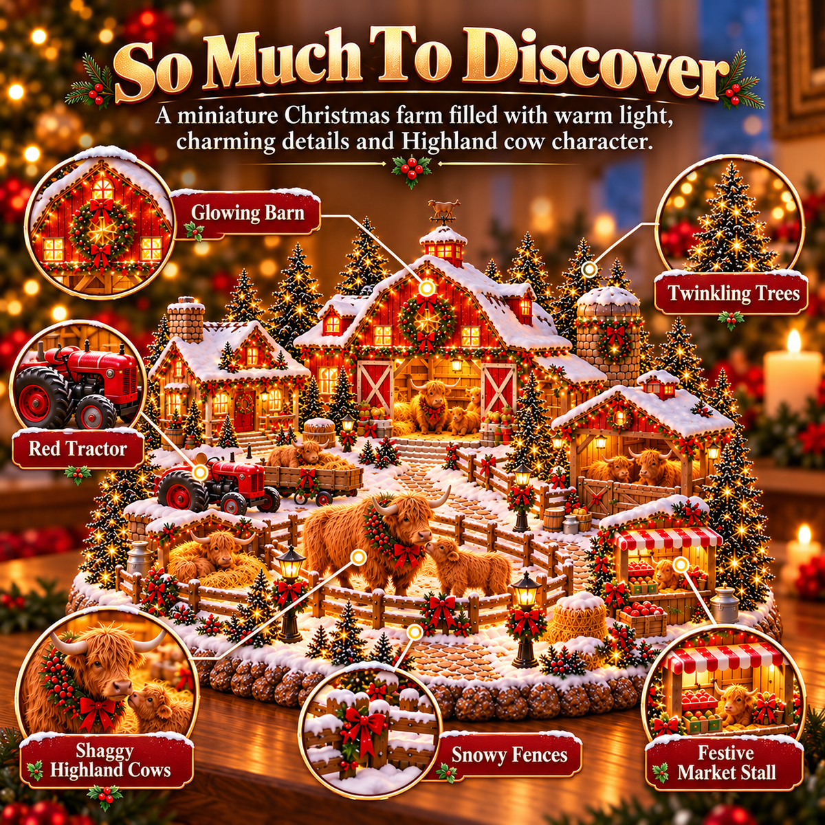 🎄🐮 Highland Cow Christmas Farm Village™ – Lighted Holiday Barn & Winter Farm Scene