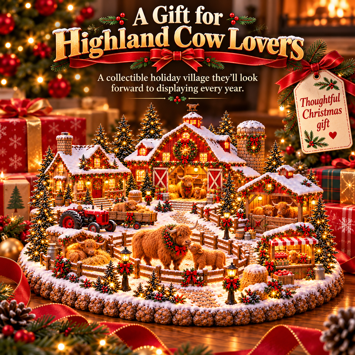 🎄🐮 Highland Cow Christmas Farm Village™ – Lighted Holiday Barn & Winter Farm Scene