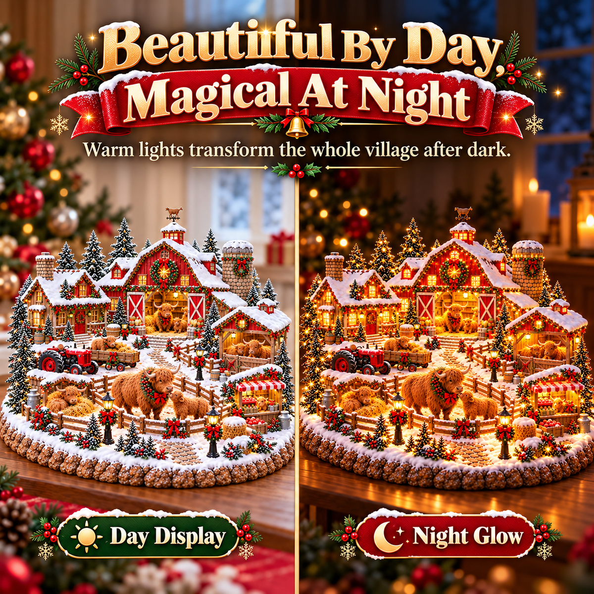🎄🐮 Highland Cow Christmas Farm Village™ – Lighted Holiday Barn & Winter Farm Scene