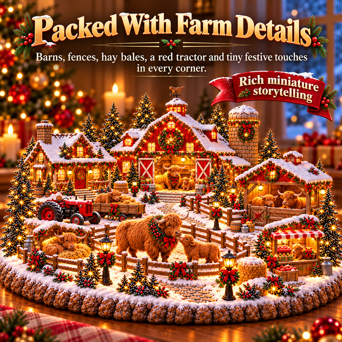 🎄🐮 Highland Cow Christmas Farm Village™ – Lighted Holiday Barn & Winter Farm Scene