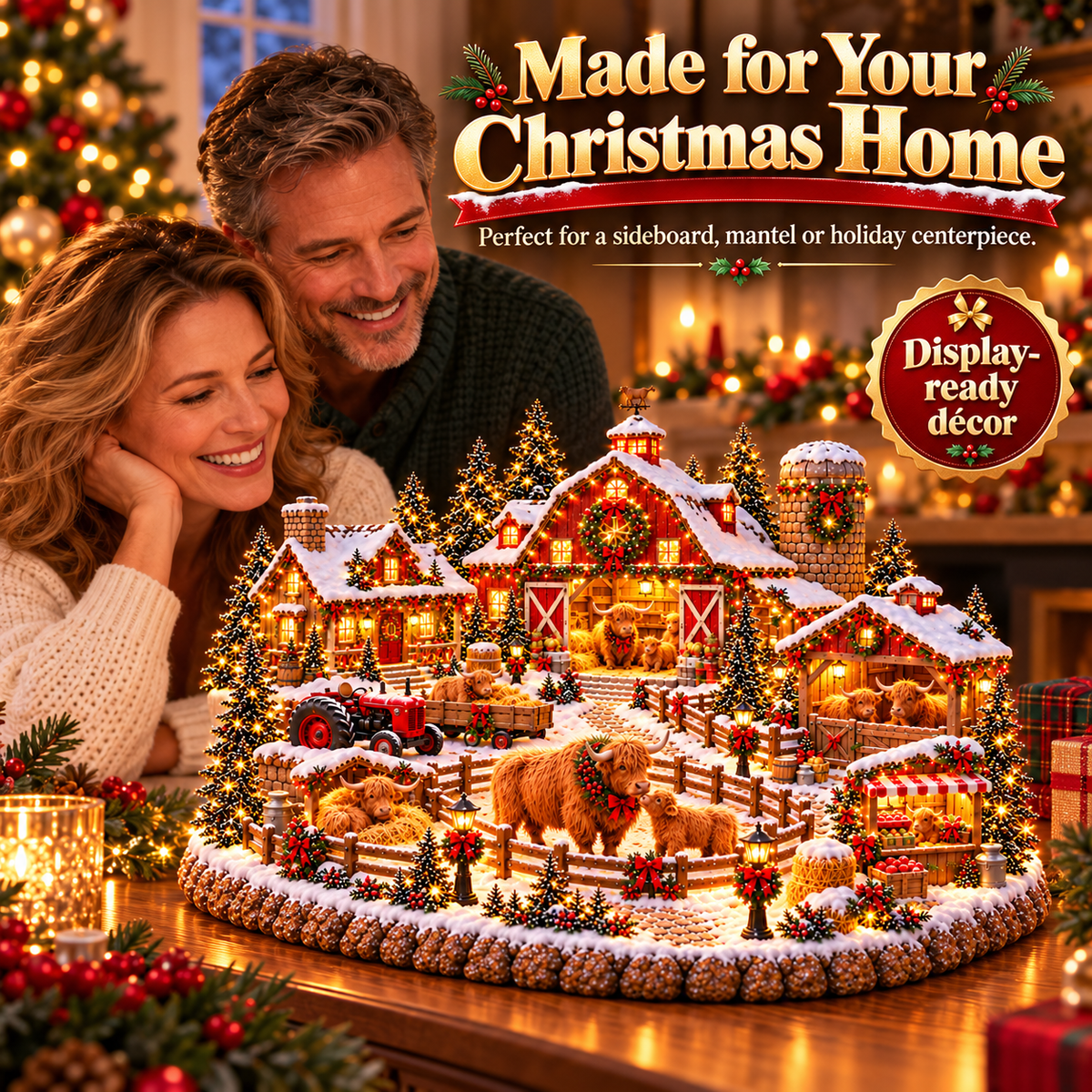 🎄🐮 Highland Cow Christmas Farm Village™ – Lighted Holiday Barn & Winter Farm Scene