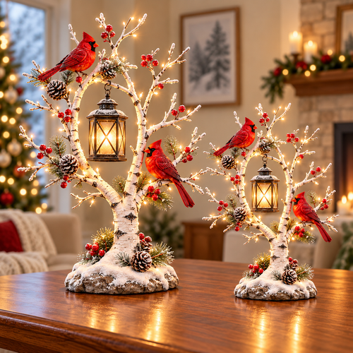❤️🐦 Winter Cardinals™ – Glowing Birch Lantern Tree of Love & Remembrance ✨