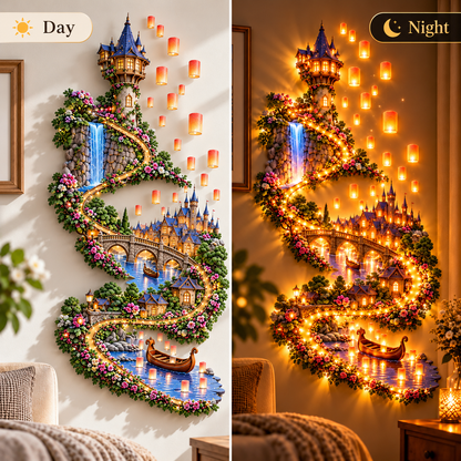 🏰✨ Enchanted Lantern Kingdom Wall Light – Magical 3D Fantasy Village Decor