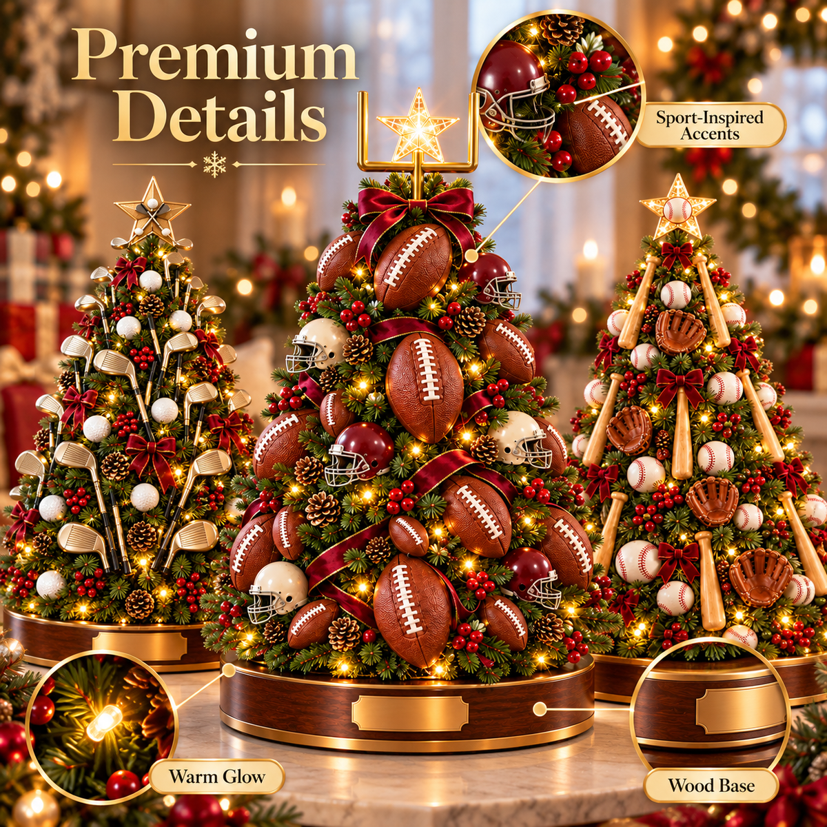 🎄 Lighted Sports Christmas Tree – Football, Golf & Baseball Holiday Decor