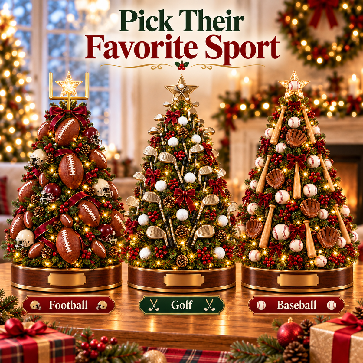 🎄 Lighted Sports Christmas Tree – Football, Golf & Baseball Holiday Decor