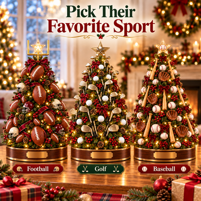 🎄 Lighted Sports Christmas Tree – Football, Golf & Baseball Holiday Decor