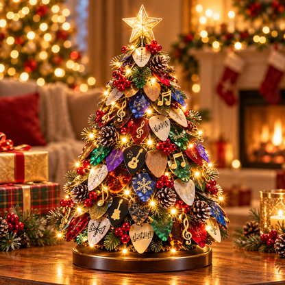 🎸🎄 Guitar Pick Christmas Tree™ – Lighted Music Lover Tabletop Holiday Decor