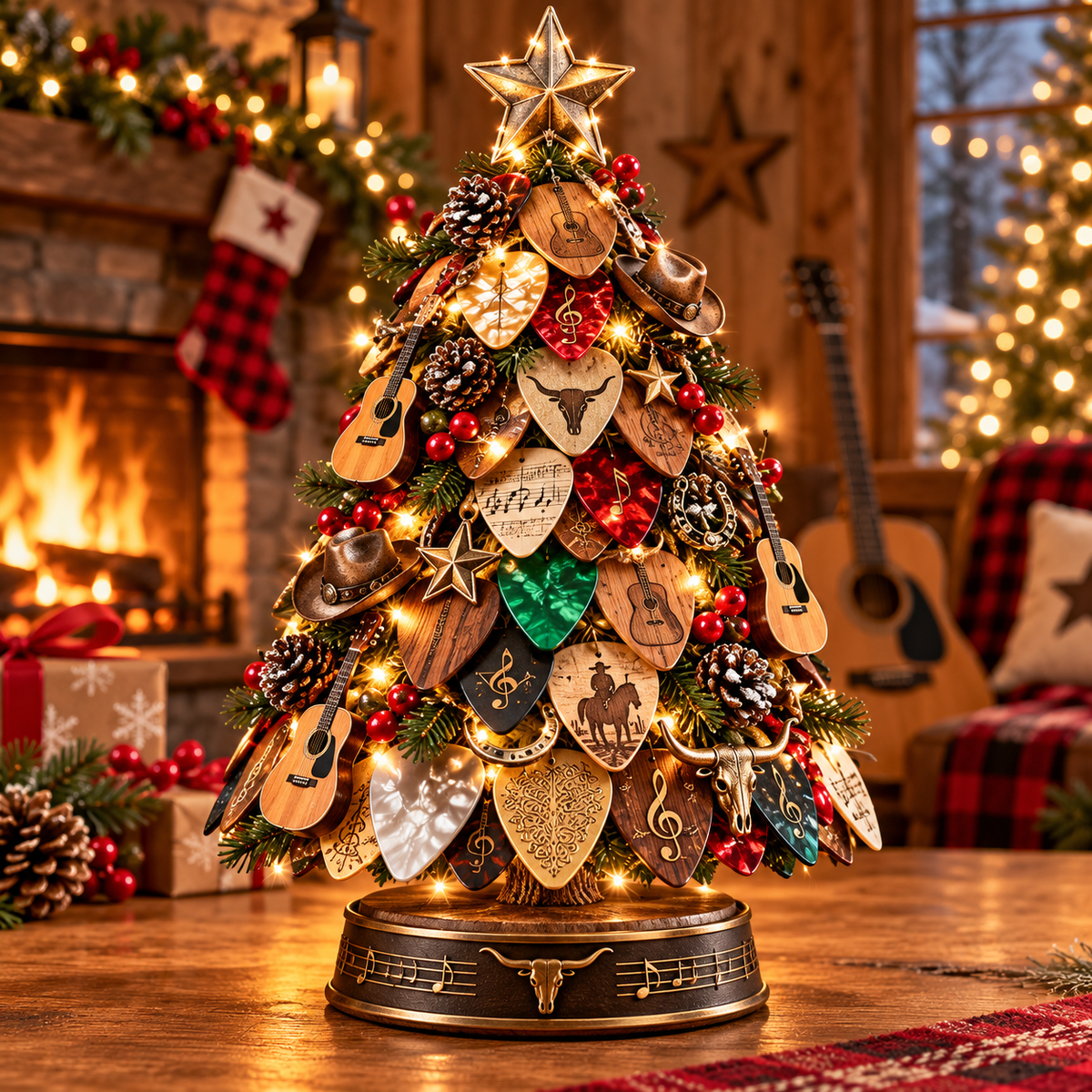 🎸🎄 Guitar Pick Christmas Tree™ – Lighted Music Lover Tabletop Holiday Decor