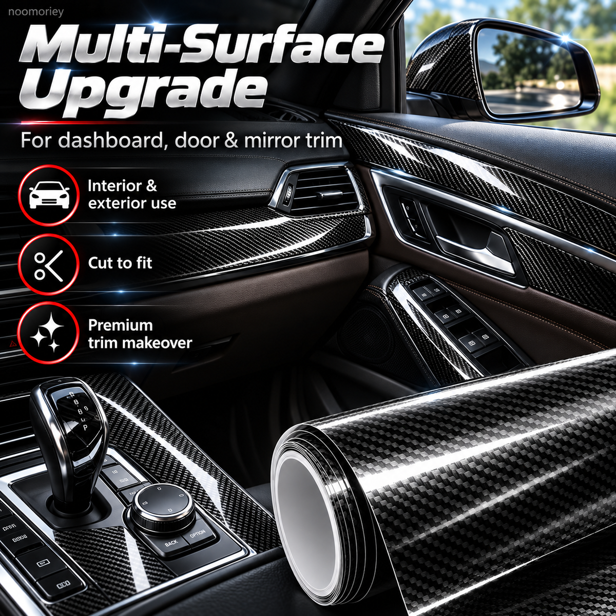 🚗 6D Gloss Carbon Fiber Vinyl Wrap | Self-Adhesive Car Trim Film