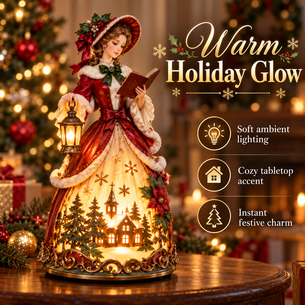 🎄✨ Caroler’s Christmas Glow™ | Victorian Lady Lighted Tabletop Decor