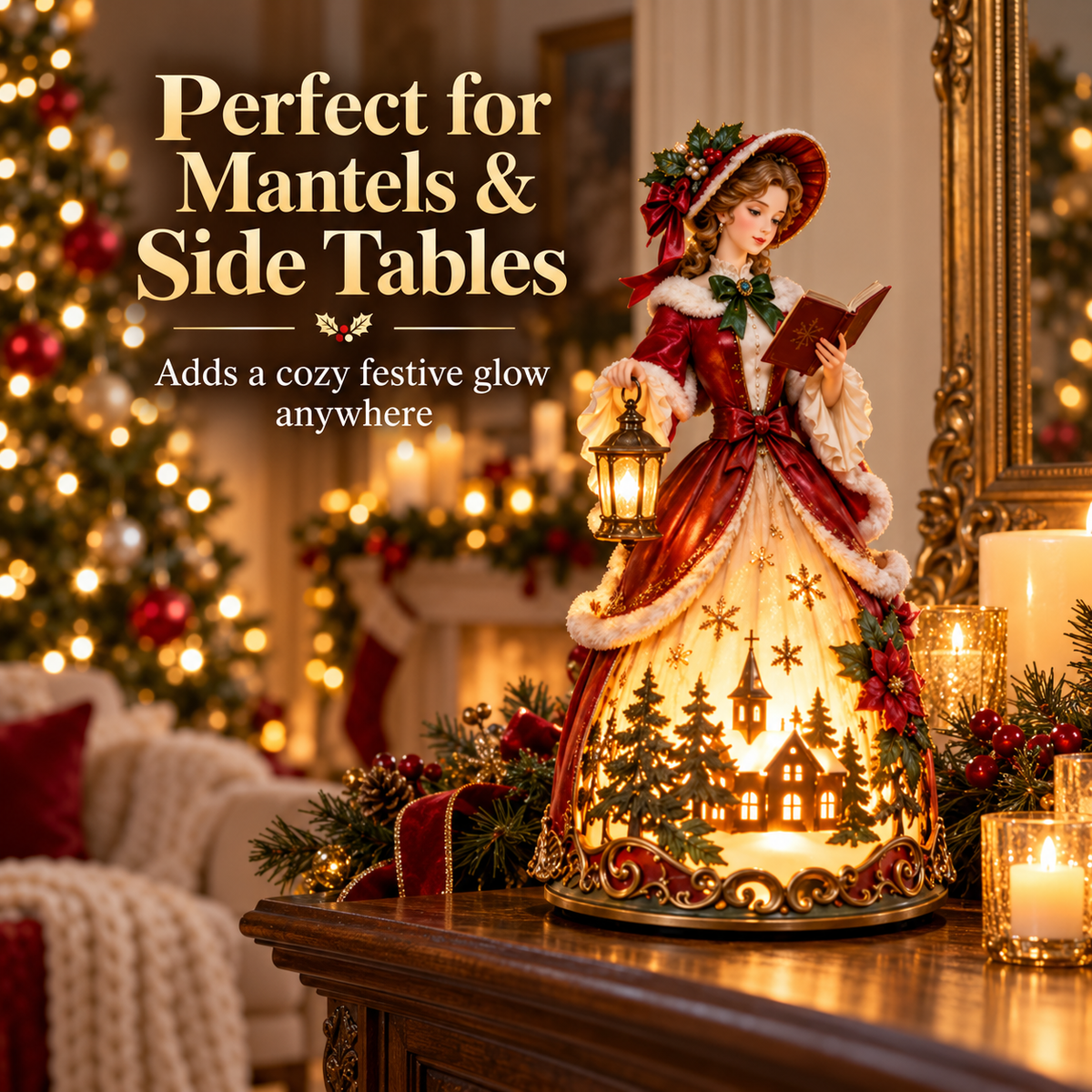🎄✨ Caroler’s Christmas Glow™ | Victorian Lady Lighted Tabletop Decor