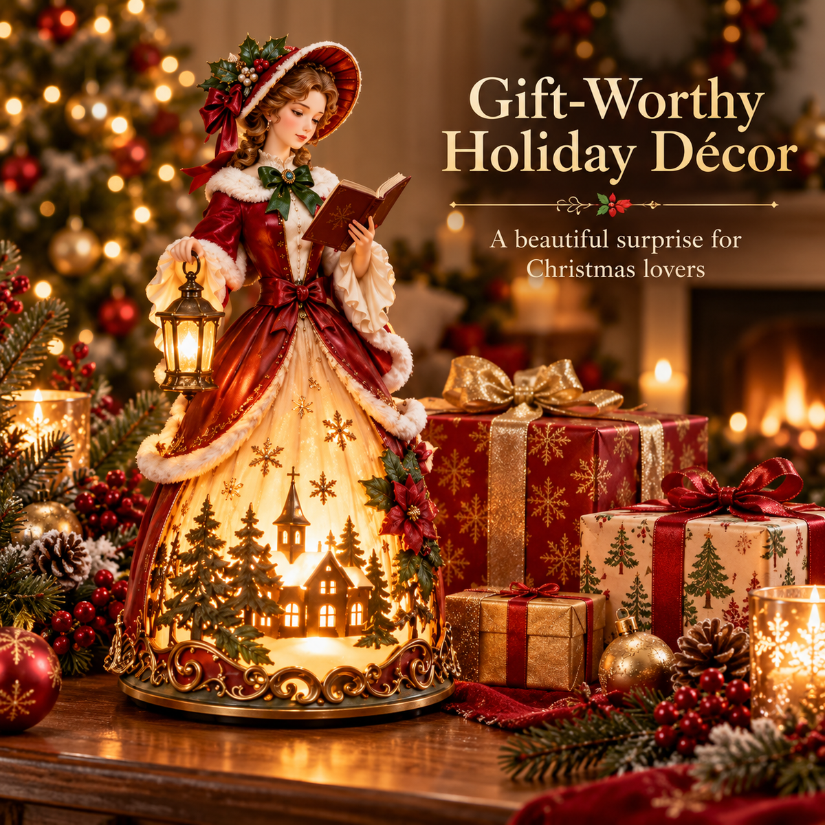 🎄✨ Caroler’s Christmas Glow™ | Victorian Lady Lighted Tabletop Decor