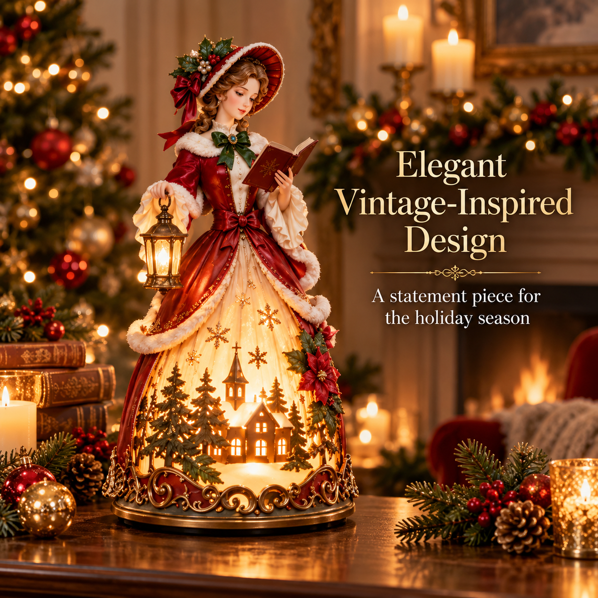🎄✨ Caroler’s Christmas Glow™ | Victorian Lady Lighted Tabletop Decor