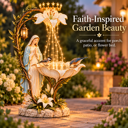✨ Blessed Mother Lilyfall™ – Cascading Lighted Marian Garden Fountain 🕊️