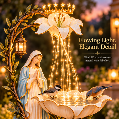 ✨ Blessed Mother Lilyfall™ – Cascading Lighted Marian Garden Fountain 🕊️