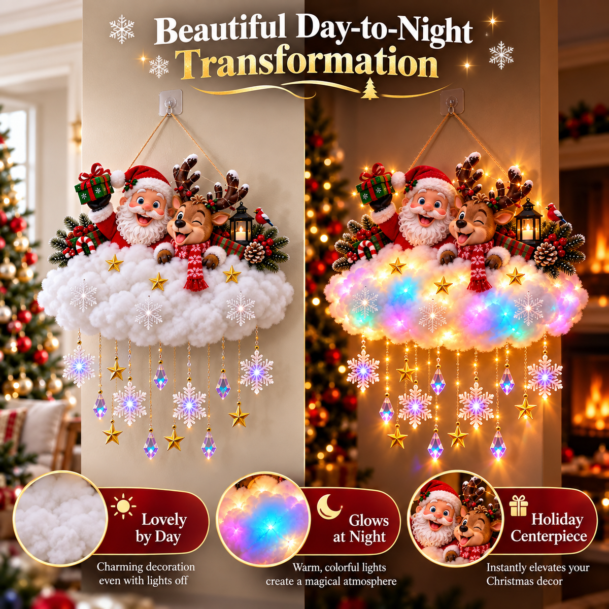 50% OFF | ☁️ Christmas in the Clouds | Light-Up Santa & Winter Village Hanging Decor 🎄
