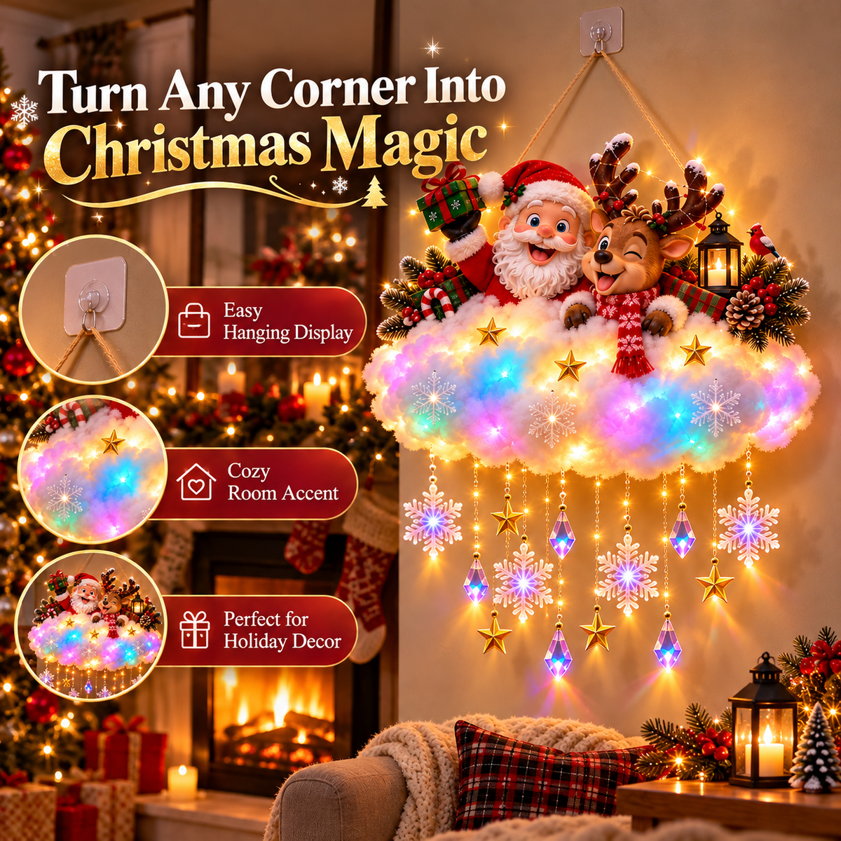 50% OFF | ☁️ Christmas in the Clouds | Light-Up Santa & Winter Village Hanging Decor 🎄