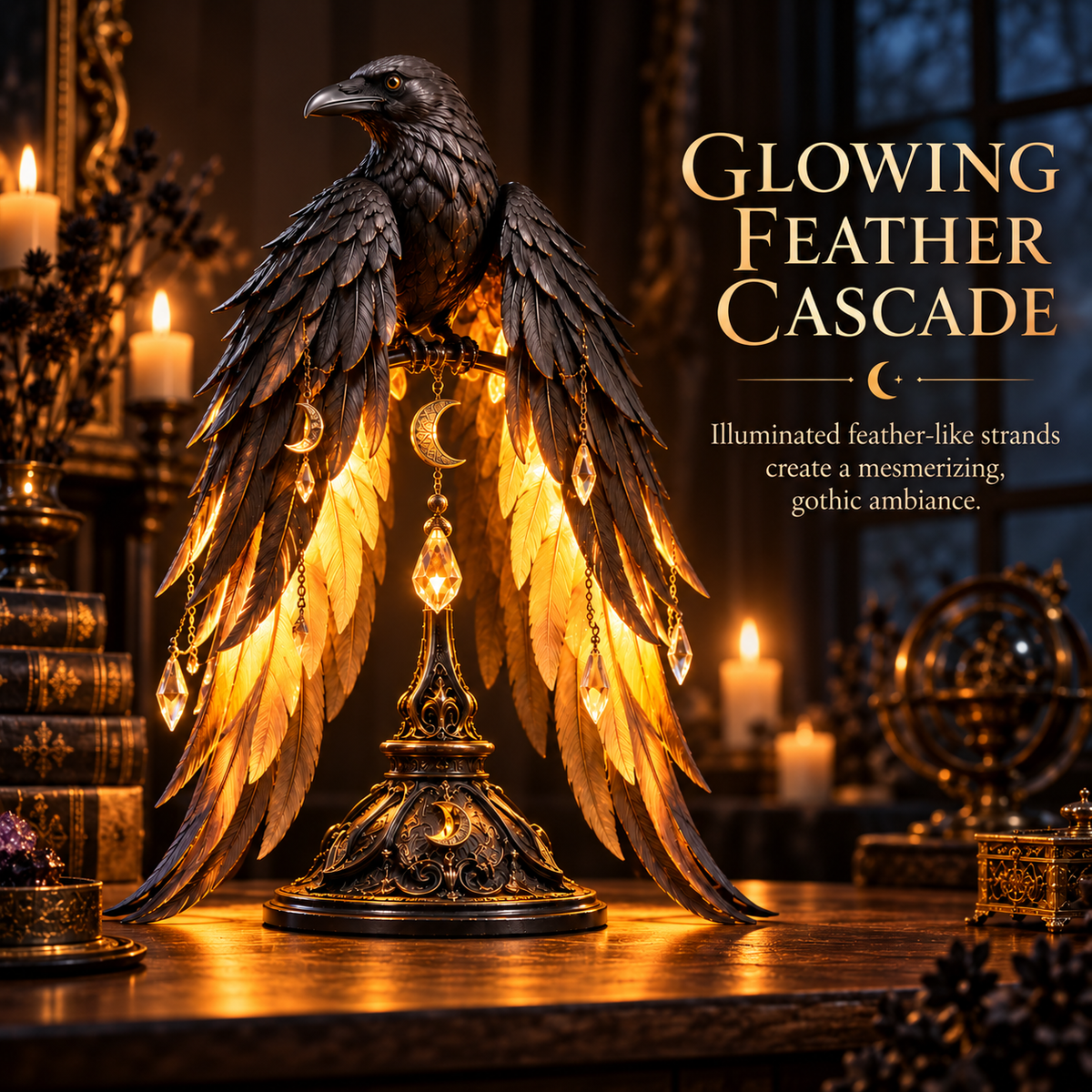 🖤🐦 Midnight Raven Glow™ | Illuminated Gothic Table Lamp