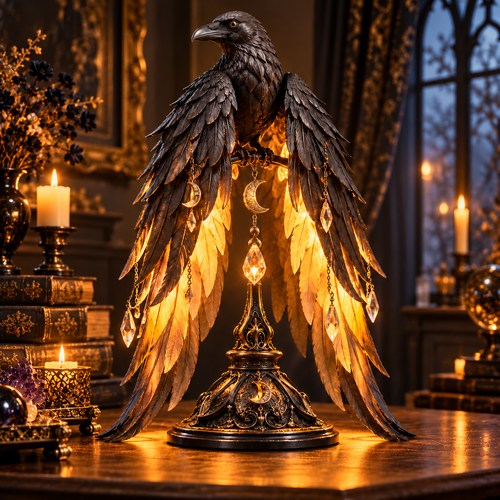 🖤🐦 Midnight Raven Glow™ | Illuminated Gothic Table Lamp