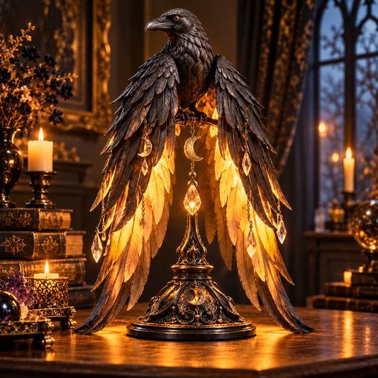 🖤🐦 Midnight Raven Glow™ | Illuminated Gothic Table Lamp