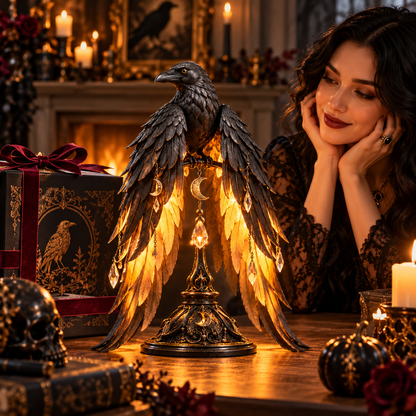 🖤🐦 Midnight Raven Glow™ | Illuminated Gothic Table Lamp