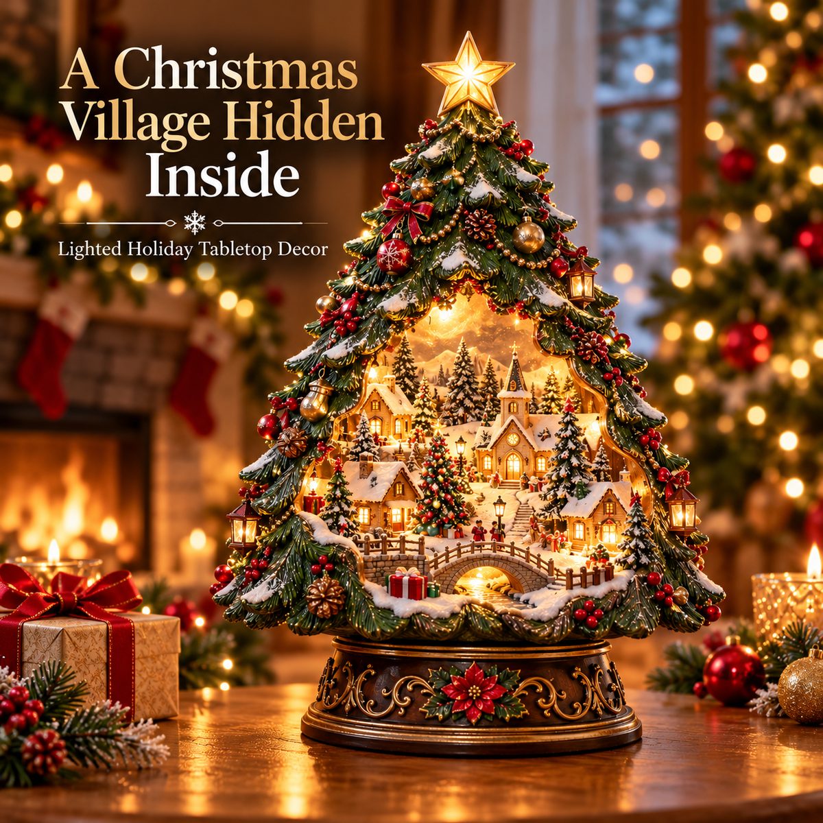 🎄✨ Christmas Tree Keeper™ – Hidden Village Lighted Holiday Tabletop Decor