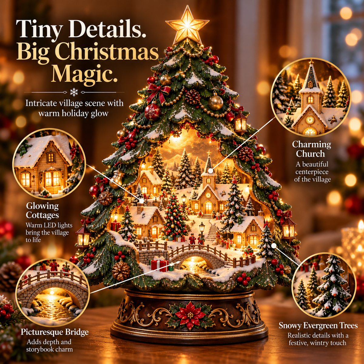 🎄✨ Christmas Tree Keeper™ – Hidden Village Lighted Holiday Tabletop Decor