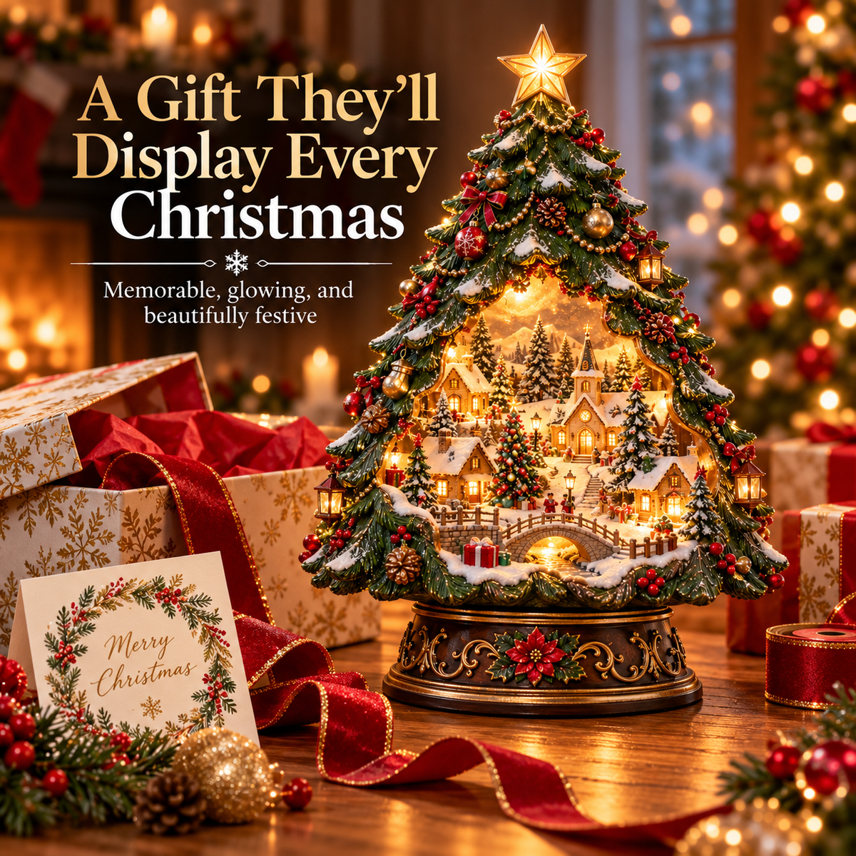 🎄✨ Christmas Tree Keeper™ – Hidden Village Lighted Holiday Tabletop Decor