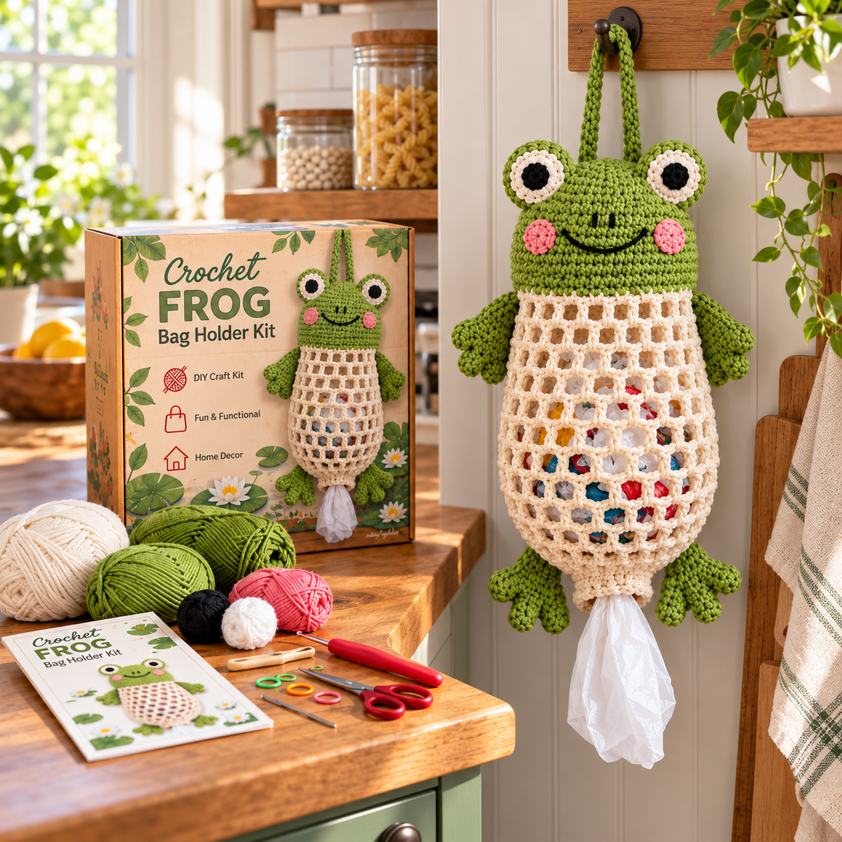 🧶🐸 Crochet Animal Bag Holder DIY Kit | Cute & Functional Hanging Storage