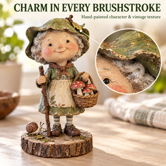 🍄 Woodland Forager Grandma Figurine – Whimsical Garden Decor 🌿