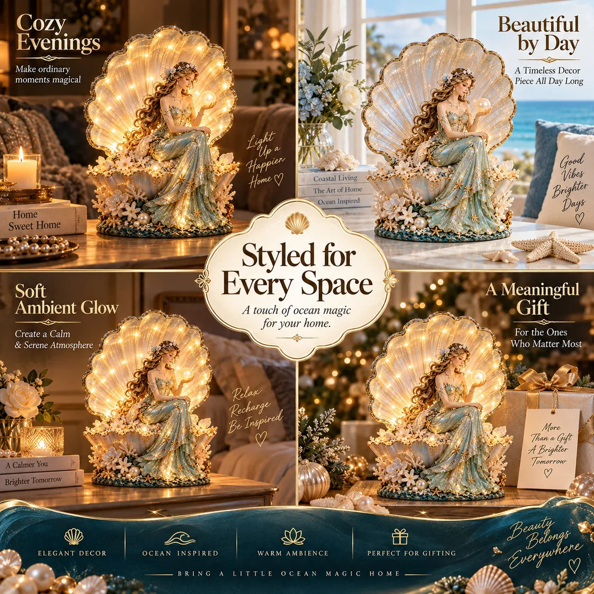 🐚✨ Pearl Muse Lamp | Coastal Lady Sculpture with Soft Ambient Glow
