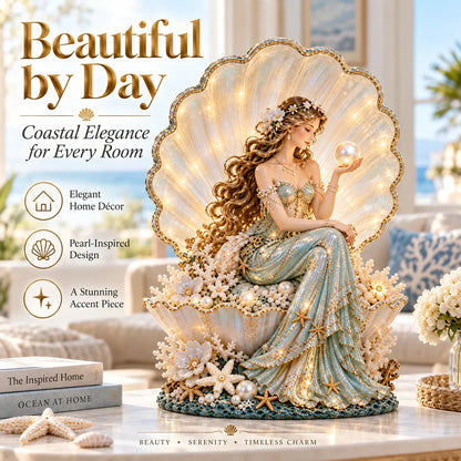 🐚✨ Pearl Muse Lamp | Coastal Lady Sculpture with Soft Ambient Glow