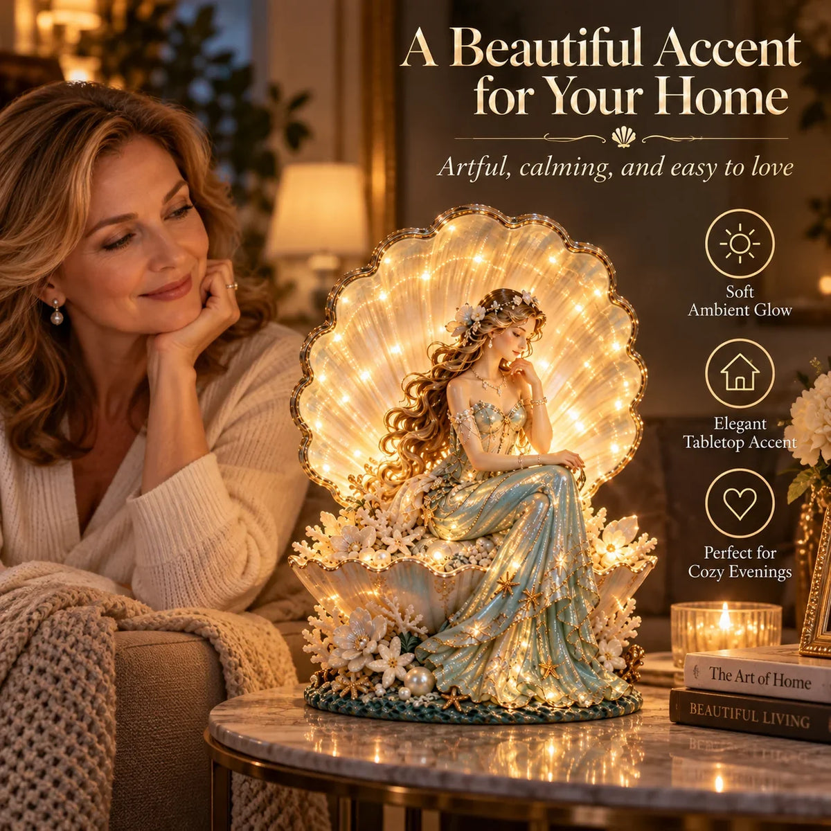 🐚✨ Pearl Muse Lamp | Coastal Lady Sculpture with Soft Ambient Glow