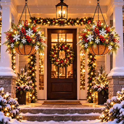 🎄 Last Day 50% OFF ✨Pre-Lit Holiday Hanging Basket| Pre-lit, weather-resistant, and zero maintenance