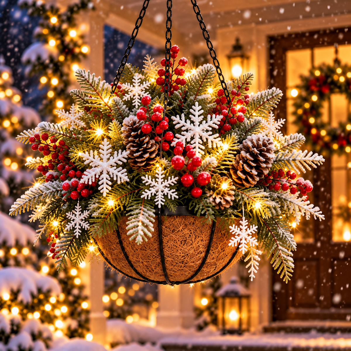🎄 Last Day 50% OFF ✨Pre-Lit Holiday Hanging Basket| Pre-lit, weather-resistant, and zero maintenance