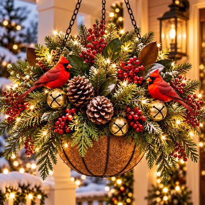 🎄 Last Day 50% OFF ✨Pre-Lit Holiday Hanging Basket| Pre-lit, weather-resistant, and zero maintenance