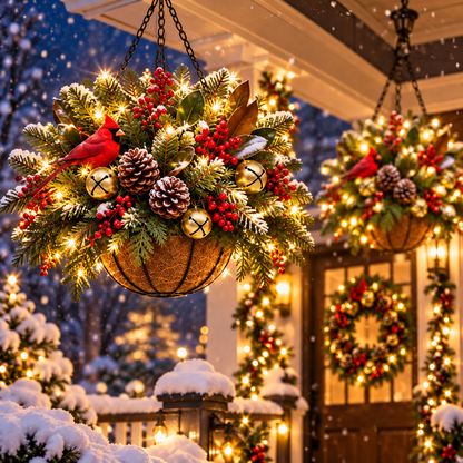 🎄 Last Day 50% OFF ✨Pre-Lit Holiday Hanging Basket| Pre-lit, weather-resistant, and zero maintenance