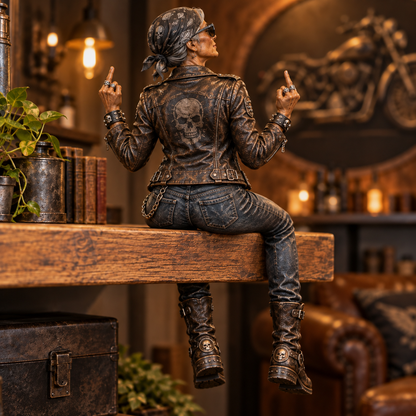 🏍️ She Rides Her Own Road | Old Biker Soul Shelf Sitter Collection