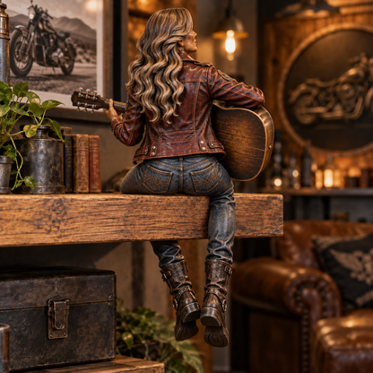 🏍️ She Rides Her Own Road | Old Biker Soul Shelf Sitter Collection