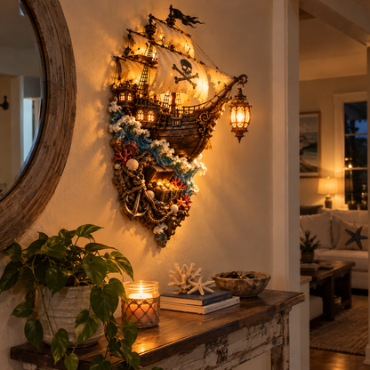 ⛵👻 Phantom Tide™ | Lighted Ghost Ship Nautical Wall Decor