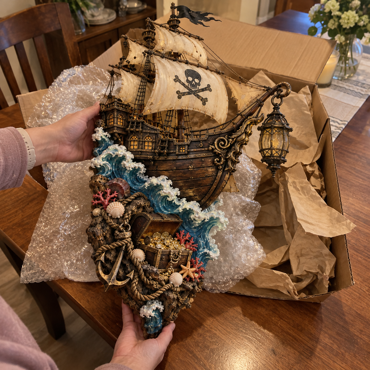 ⛵👻 Phantom Tide™ | Lighted Ghost Ship Nautical Wall Decor