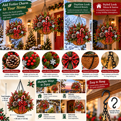 🎄 Last Day 50% OFF ✨Pre-Lit Holiday Hanging Basket| Pre-lit, weather-resistant, and zero maintenance