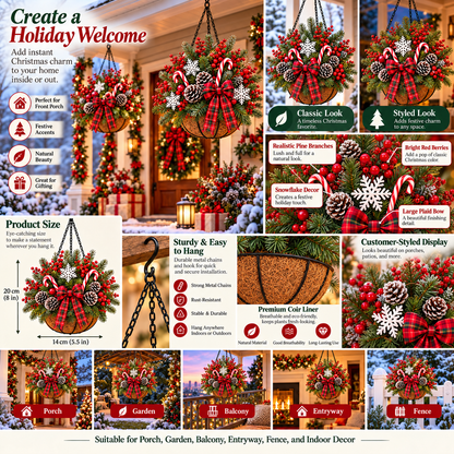 🎄 Last Day 50% OFF ✨Pre-Lit Holiday Hanging Basket| Pre-lit, weather-resistant, and zero maintenance