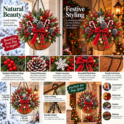 🎄 Last Day 50% OFF ✨Pre-Lit Holiday Hanging Basket| Pre-lit, weather-resistant, and zero maintenance
